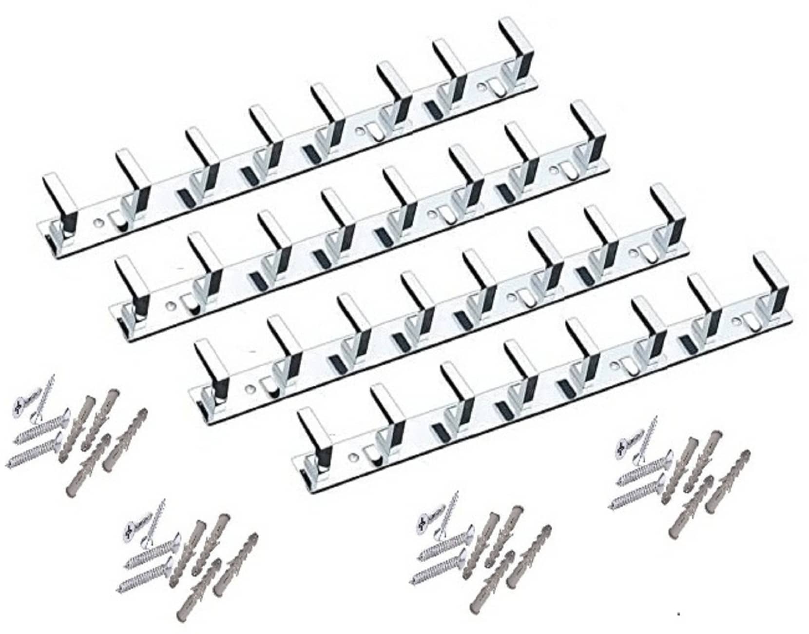 OJASS Stainless Steel & Aluminium Premium Heavy Quality - 8 PIN L Save Cloth Hanger Bathroom Wall Door Hooks with 16 Screw and 16 Grip (Pack of 4 pcs) LHS08SS4L