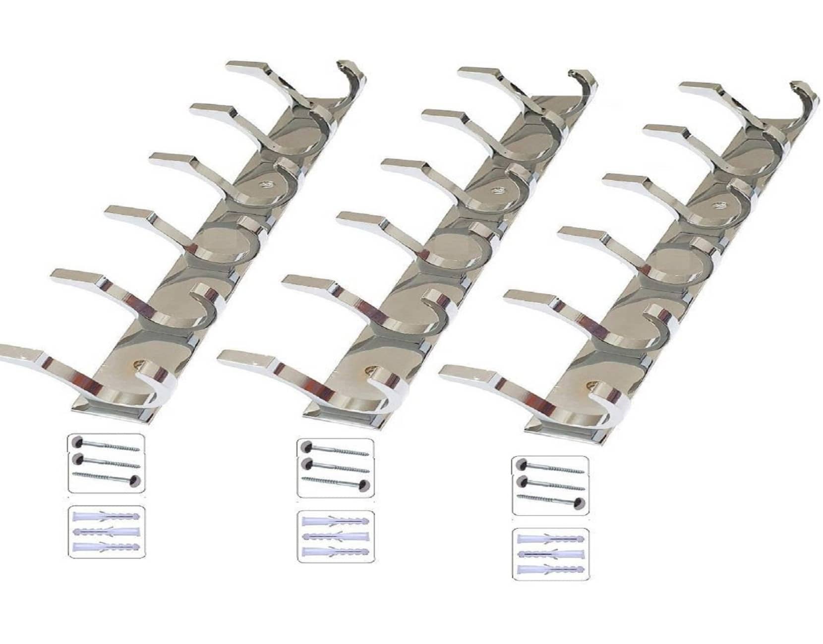 OJASS Stainless Steel & Aluminium Premium Heavy Quality - 6 PIN Duck Cloth Hanger Bathroom Wall Door Hooks with 6 Screw and 6 Grip (Pack of 3 pcs) DHS06SS3L