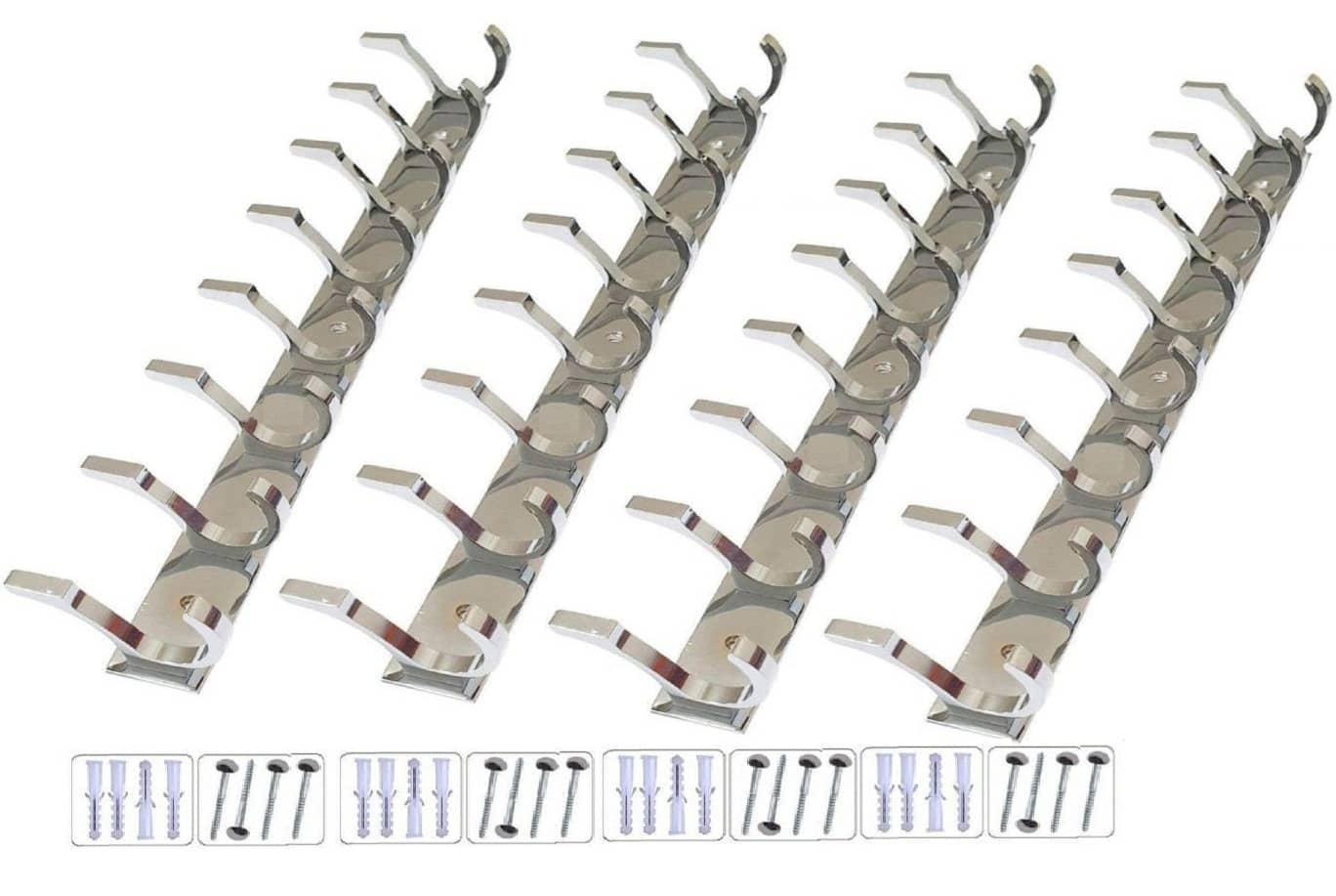 OJASS Stainless Steel & Aluminium Premium Heavy Quality - 8 PIN Duck Cloth Hanger Bathroom Wall Door Hooks with 16 Screw and 16 Grip (Pack of 4 pcs) DHS08SS4LA