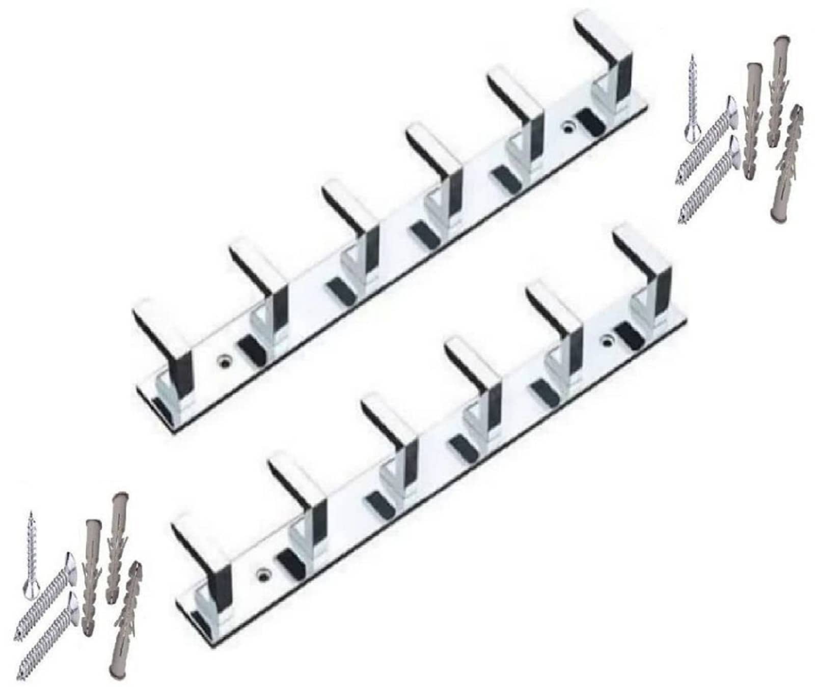 OJASS Stainless Steel & Aluminium Premium Heavy Quality - 6 PIN L Save Cloth Hanger Bathroom Wall Door Hooks with 6 Screw and 6 Grip (Pack of 2 pcs) LHS06SS2