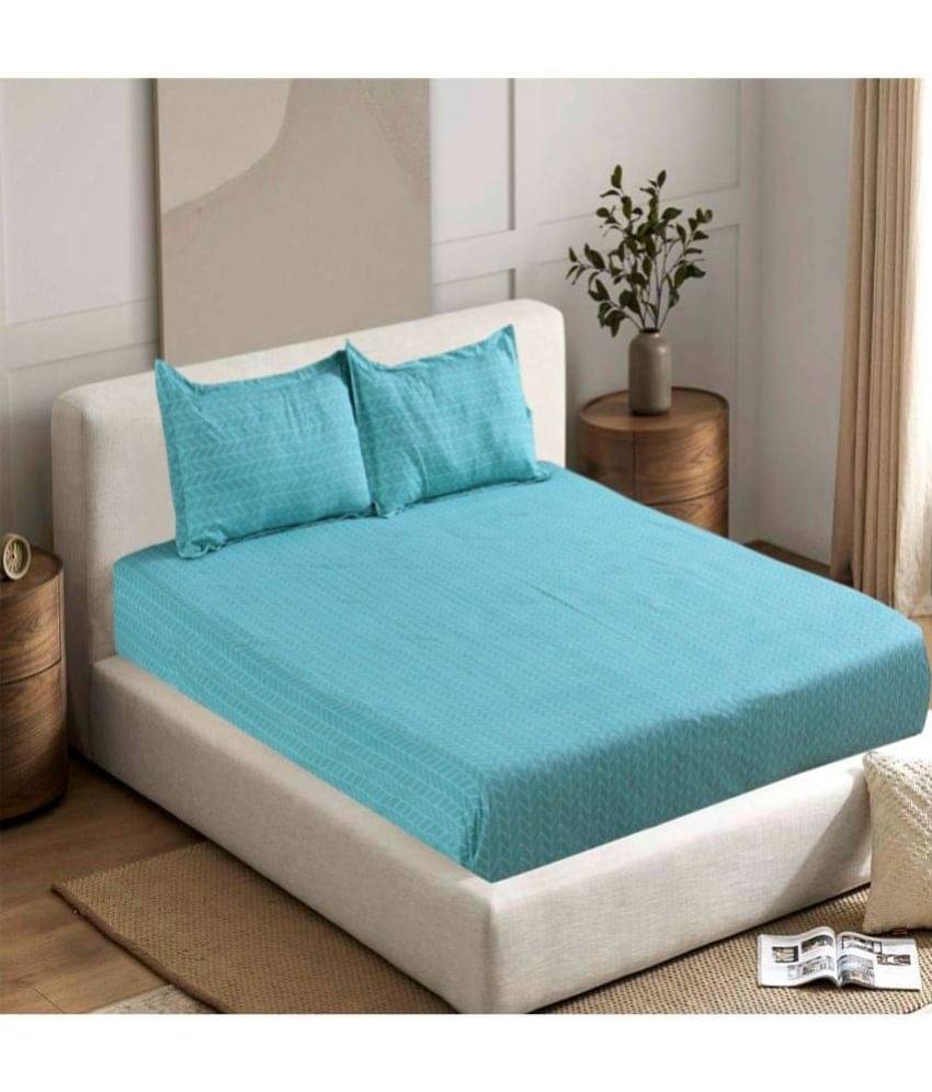     			Valtellina Cotton 1 Double Bedsheet with 2 Pillow Covers ( Blue )