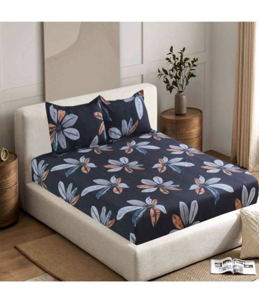     			Valtellina Cotton 1 Double Bedsheet with 2 Pillow Covers ( Black )