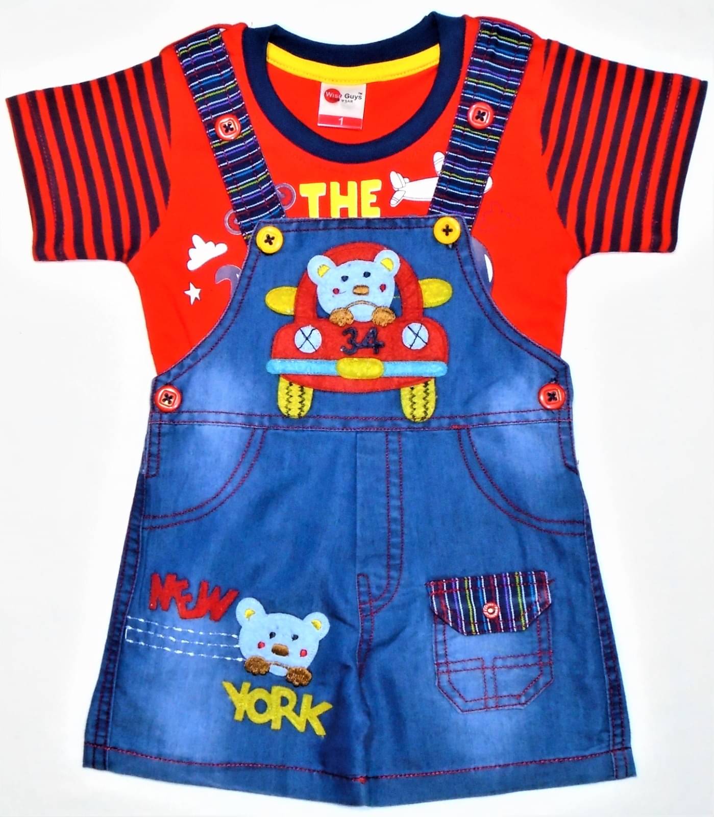     			Wise Guys Pack of 1 Baby Boys Denim Dungaree Sets ( Red & Blue )