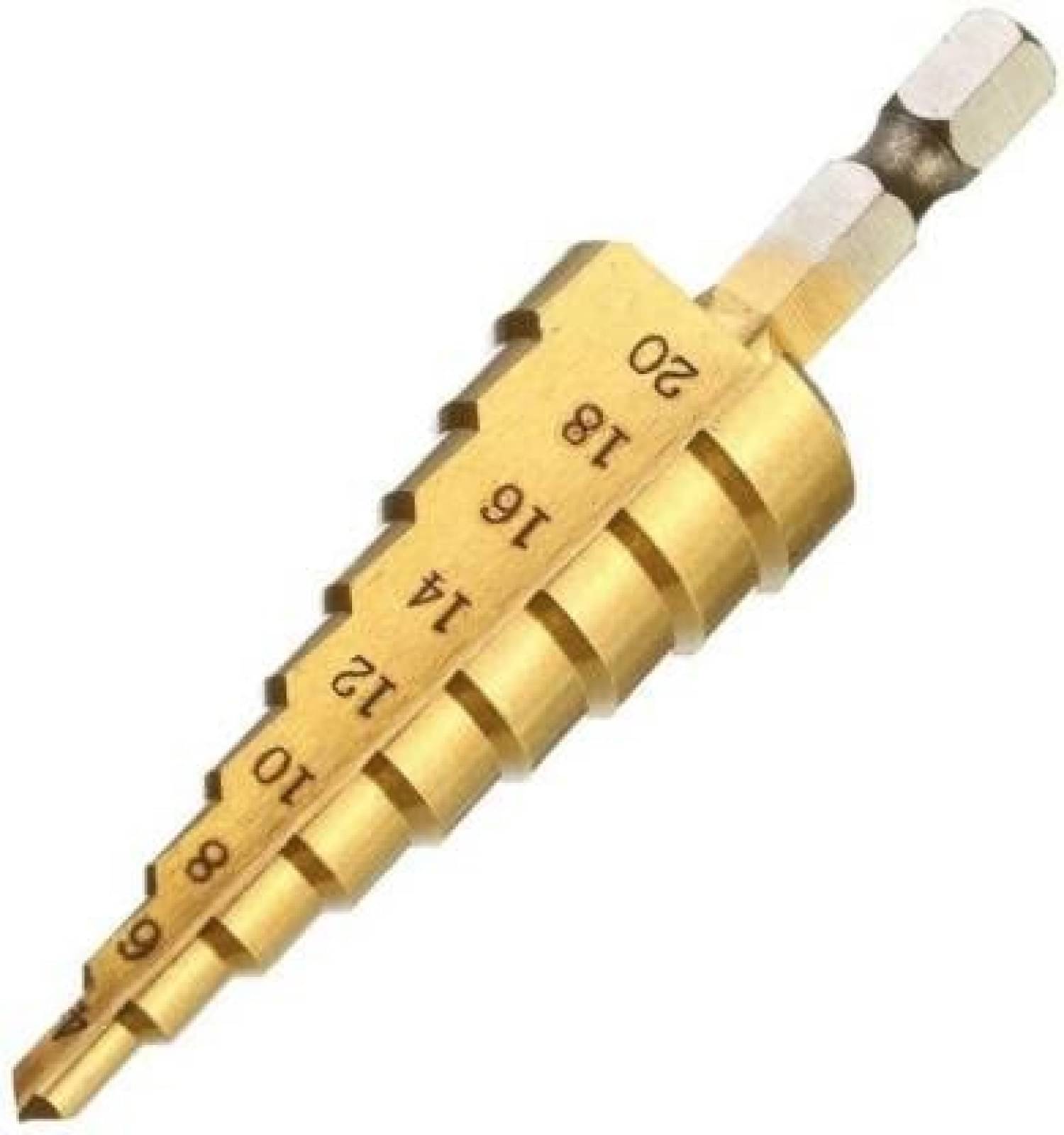     			4mm-20mm 9 Steps Sizes HSS Hex Titanium Step Drill Bit Hole Cutter