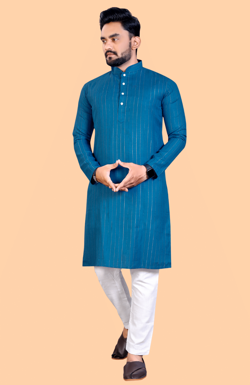 Balaji's Blue Cotton Blend Regular Fit Men's Kurta Pyjama Set ( Pack of 1 )     			Balaji's Blue Cotton Blend Regular Fit Men's Kurta Pyjama Set ( Pack of 1 )