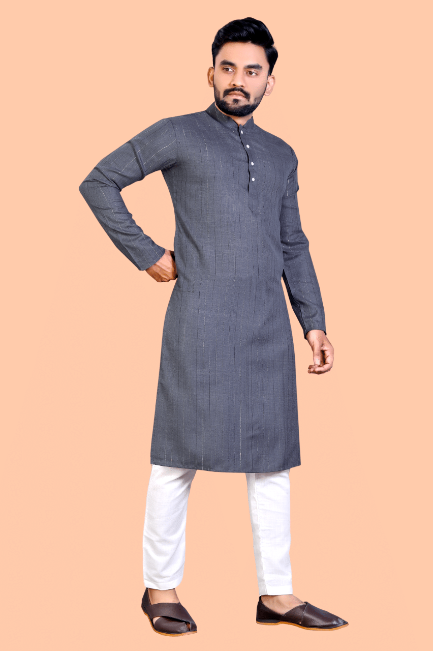     			Balaji's Medium Grey Cotton Blend Regular Fit Men's Kurta Pyjama Set ( Pack of 1 )