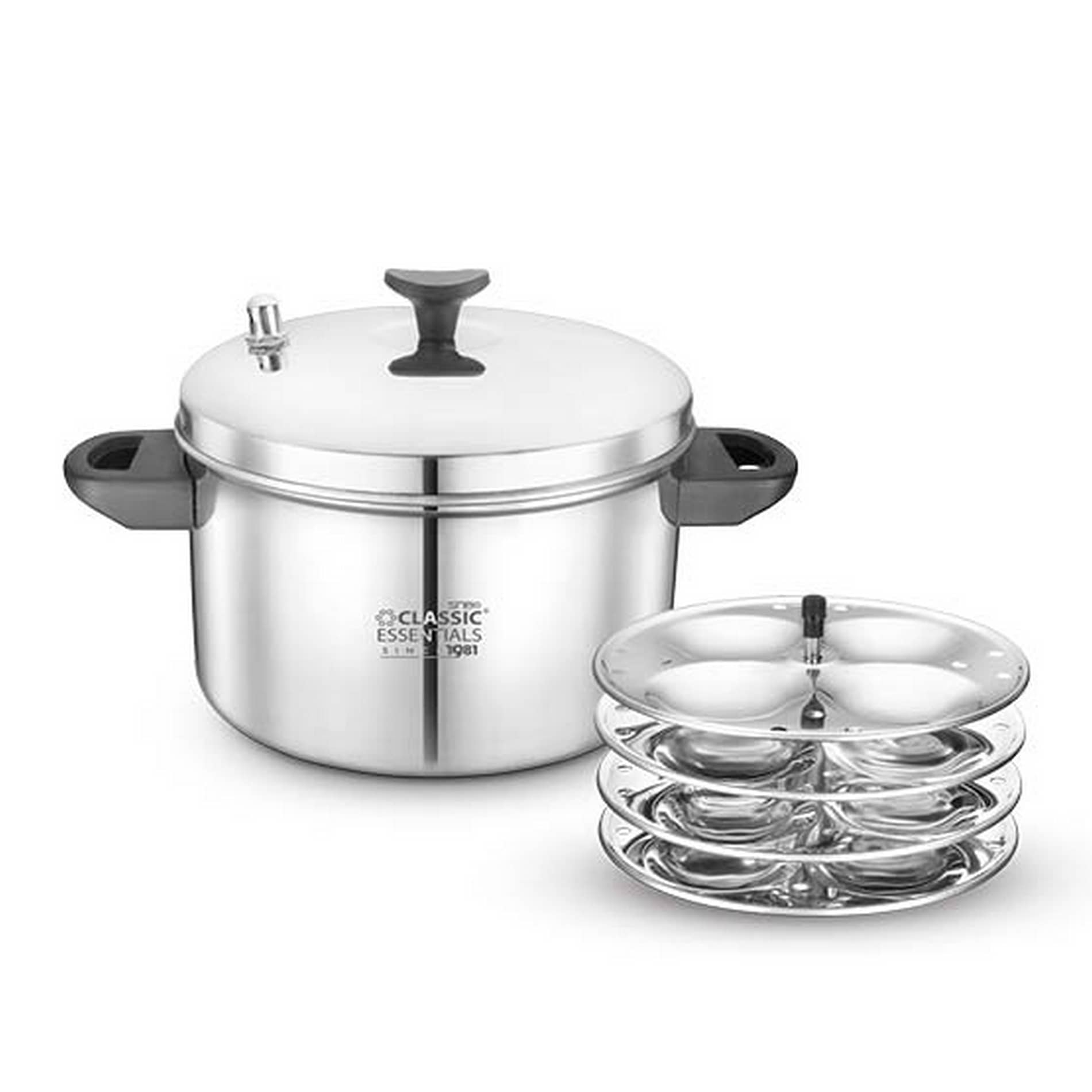 Classic Essentials 4 Plate Idli Cooker Stainless Steel Idli Cooker 3000 mL - Cookware | Buy online on ZillyBuy