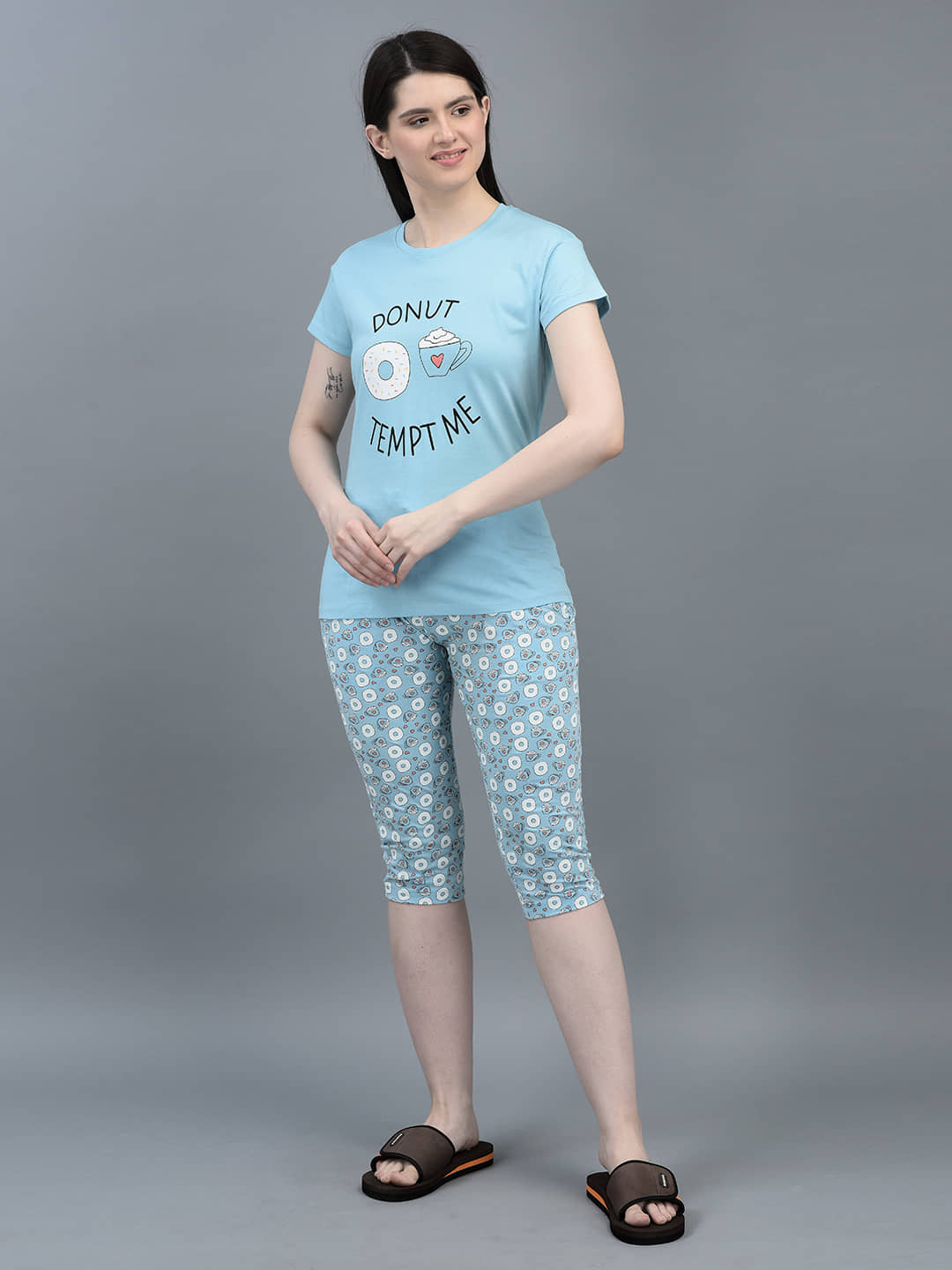 Dollar Missy Blue Cotton Women's Nightwear Night Capris ( Pack of 1 ) - Nightwear & Loungewear | Buy online on ZillyBuy
