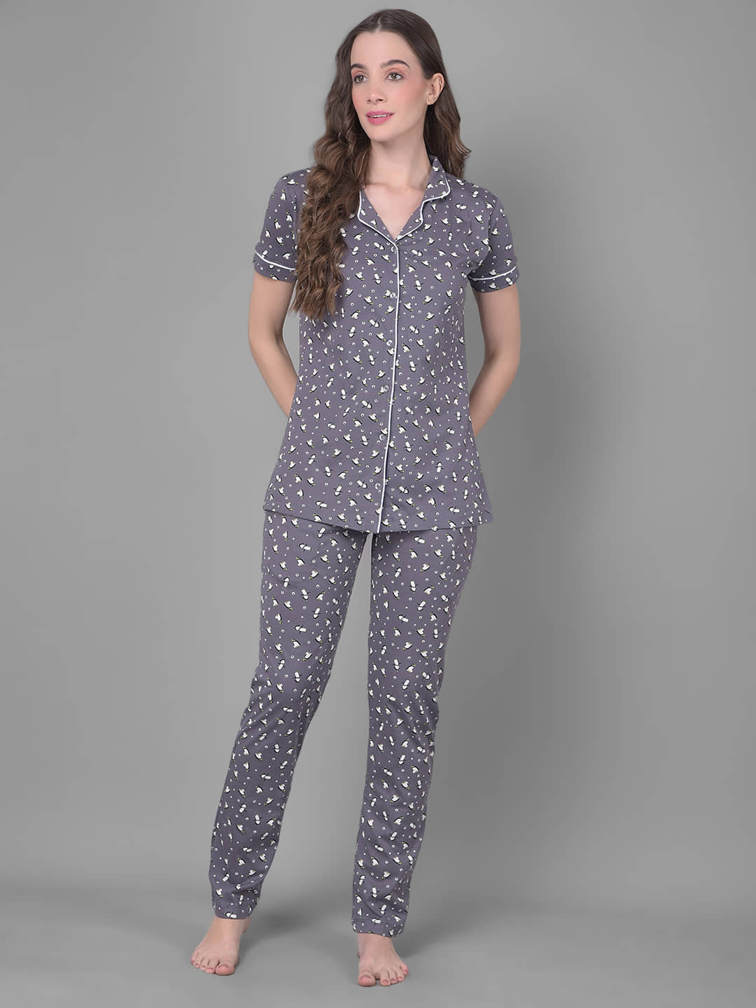 Dollar Missy Grey Cotton Women's Nightwear Nightsuit Sets ( Pack of 1 ) - Nightwear & Loungewear | Buy online on ZillyBuy