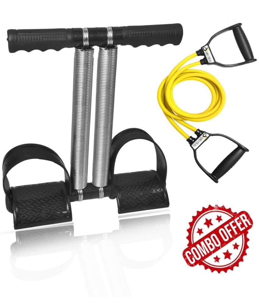 Double Spring Premium Natural Latex and Thread Count Nylon, Foam Wrapped Handle Tummy Trimmer with Exercise Resistance Toning Stretchable Tube for Abdominal and Full Body Workout (YELLOW) Double Spring Premium Natural Latex and Thread Count Nylon, Foam Wrapped Handle Tummy Trimmer with Exercise Resistance Toning Stretchable Tube for Abdominal and Full Body Workout (YELLOW)