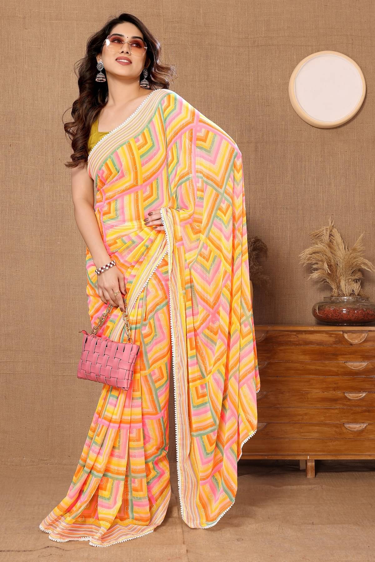     			Gazal Fashions Georgette Printed Ready to Wear Saree With Unstitched Blouse Piece ( Multicolour )