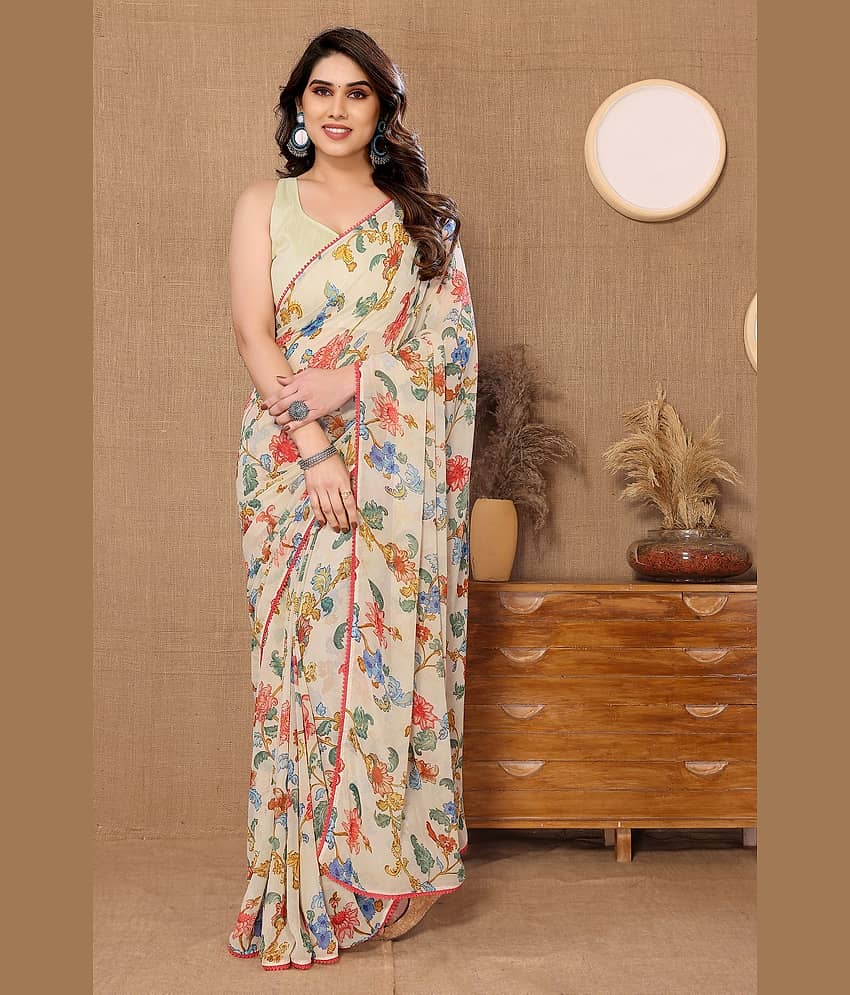 Gazal Fashions Georgette Printed Ready to Wear Saree With Unstitched Blouse Piece ( Multicolour ) - Sarees | Buy online on ZillyBuy