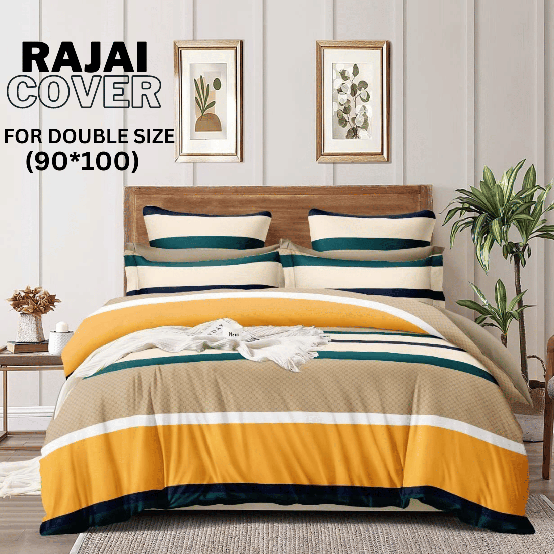     			HIDECOR King Cotton Yellow Stripes Duvet Cover