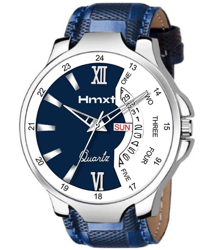     			HMXT Blue Leather Analog Men's Watch