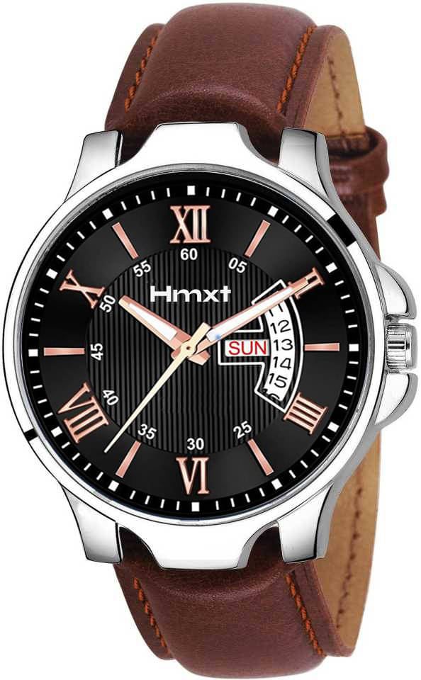     			HMXT Brown Leather Analog Men's Watch