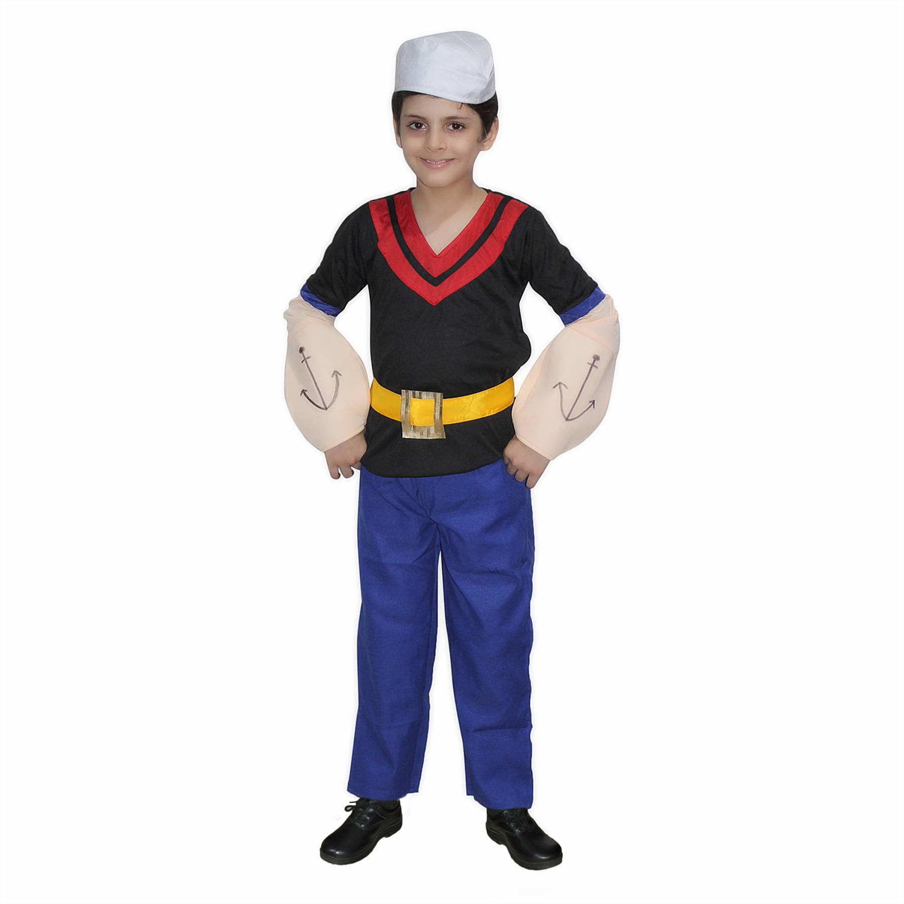 Kaku Fancy Dresses Sailor Man Cartoon Costume -Blue & White, 7-8 Years, For Boys Kaku Fancy Dresses Sailor Man Cartoon Costume -Blue & White, 7-8 Years, For Boys