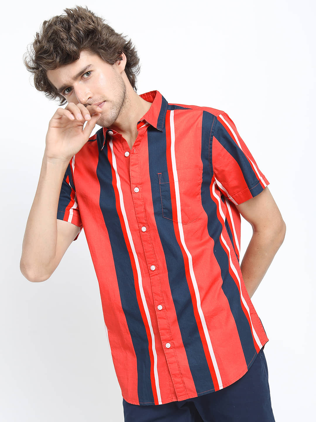 Ketch 100% Cotton Regular Fit Striped Half Sleeves Men's Casual Shirt - Blue ( Pack of 1 )