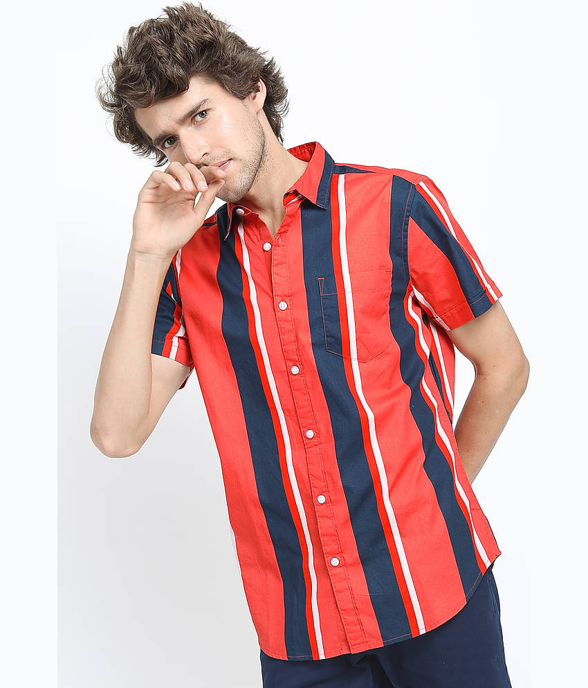 Ketch 100% Cotton Regular Fit Striped Half Sleeves Men's Casual Shirt - Blue ( Pack of 1 )