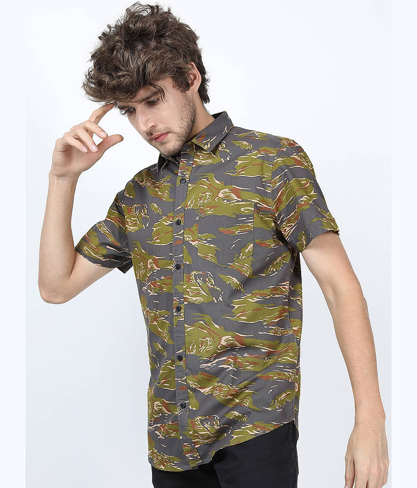 Ketch 100% Cotton Regular Fit Printed Half Sleeves Men's Casual Shirt - Grey ( Pack of 1 )