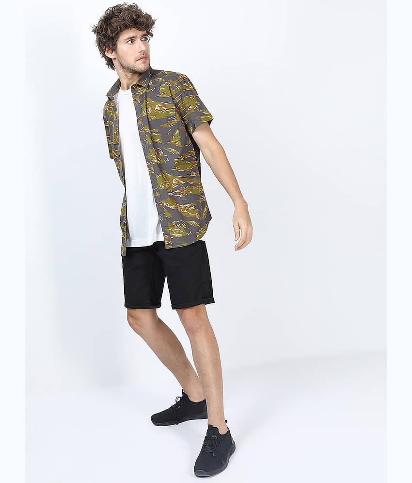 Ketch 100% Cotton Regular Fit Printed Half Sleeves Men's Casual Shirt - Grey ( Pack of 1 )