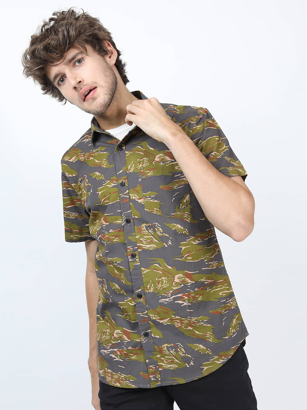 Ketch 100% Cotton Regular Fit Printed Half Sleeves Men's Casual Shirt - Grey ( Pack of 1 )