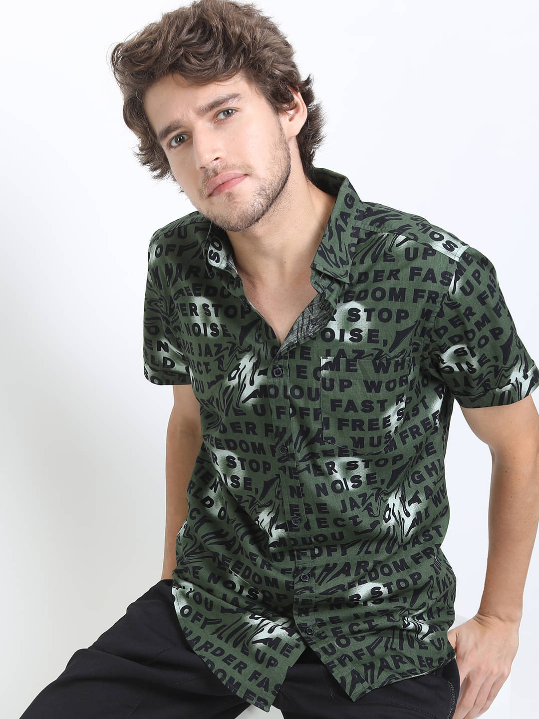     			Ketch 100% Cotton Regular Fit Printed Half Sleeves Men's Casual Shirt - Black ( Pack of 1 )