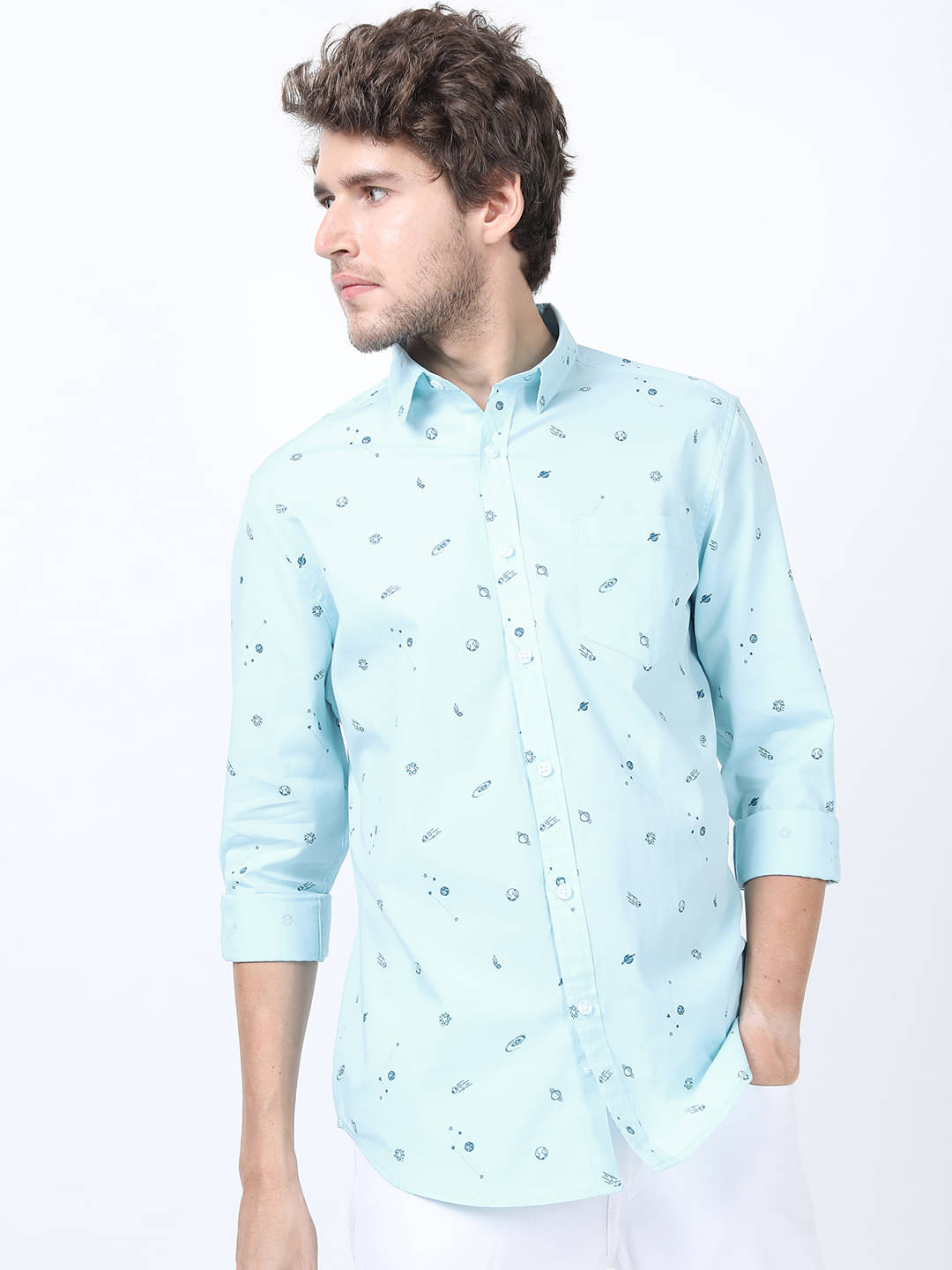     			Ketch 100% Cotton Regular Fit Printed Full Sleeves Men's Casual Shirt - Blue ( Pack of 1 )