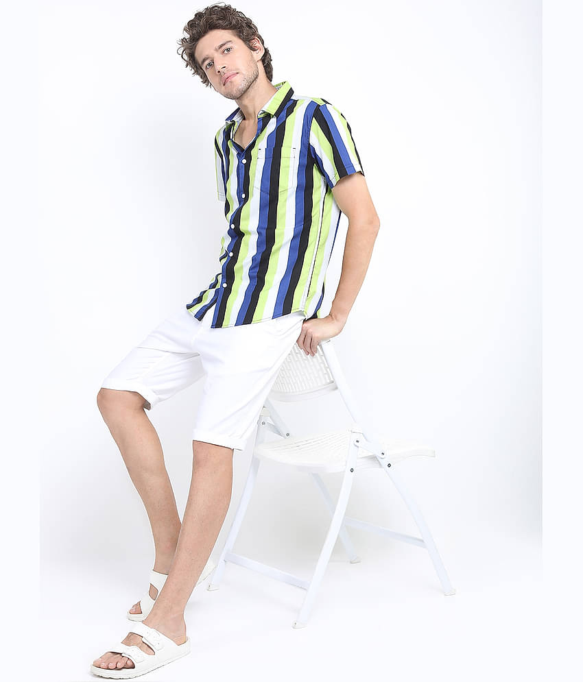 Ketch 100% Cotton Regular Fit Striped Half Sleeves Men's Casual Shirt - Blue ( Pack of 1 )