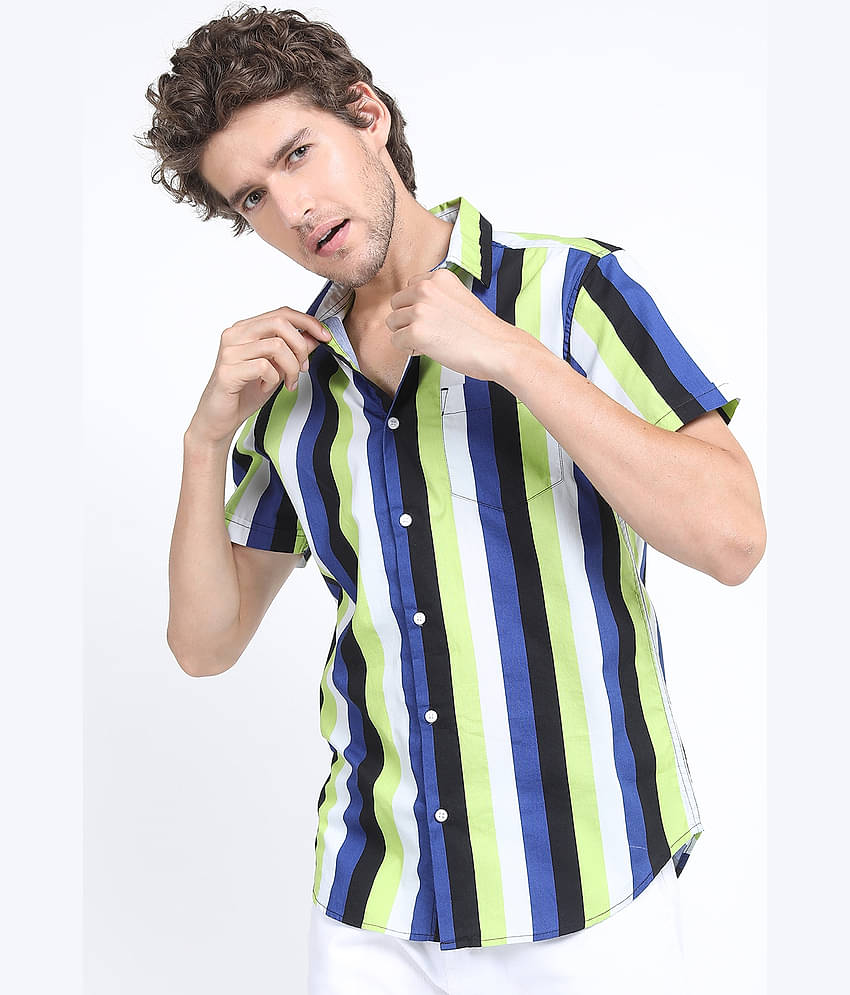 Ketch 100% Cotton Regular Fit Striped Half Sleeves Men's Casual Shirt - Blue ( Pack of 1 )