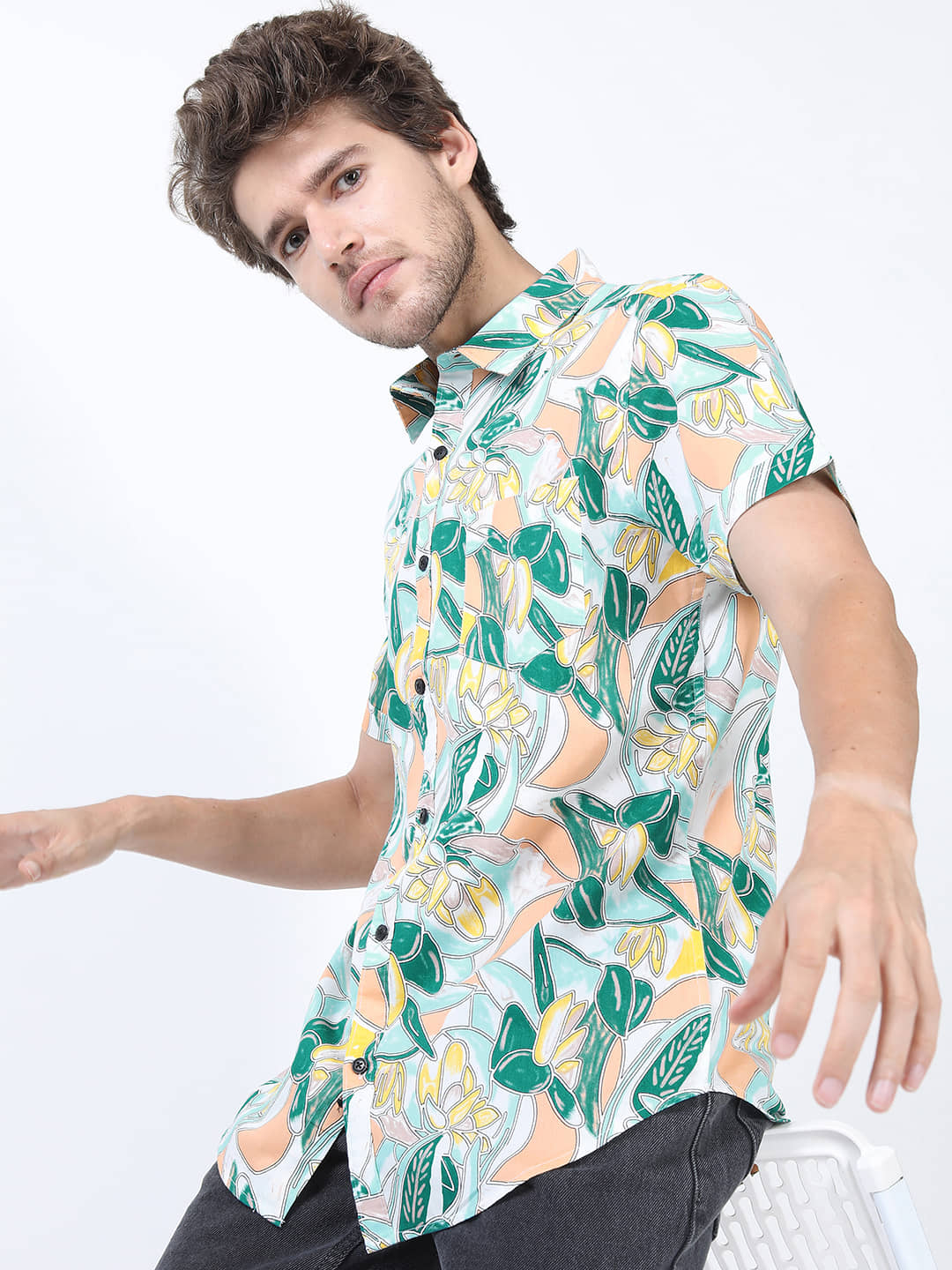 Ketch 100% Cotton Slim Fit Printed Half Sleeves Men's Casual Shirt - Olive ( Pack of 1 )
