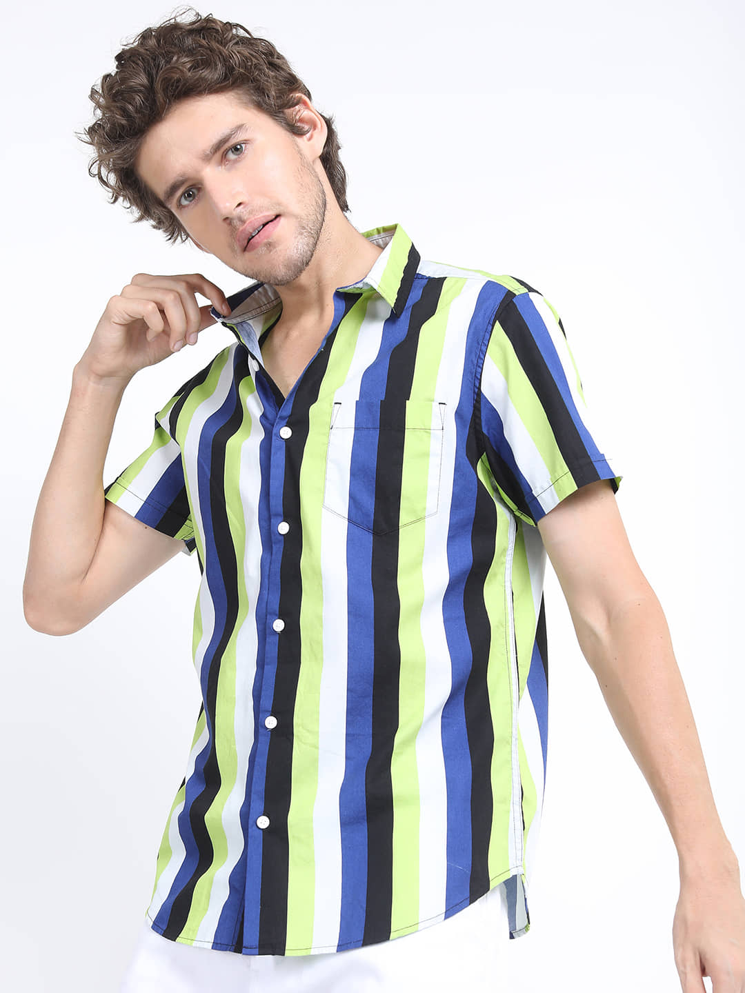 Ketch 100% Cotton Regular Fit Striped Half Sleeves Men's Casual Shirt - Blue ( Pack of 1 )