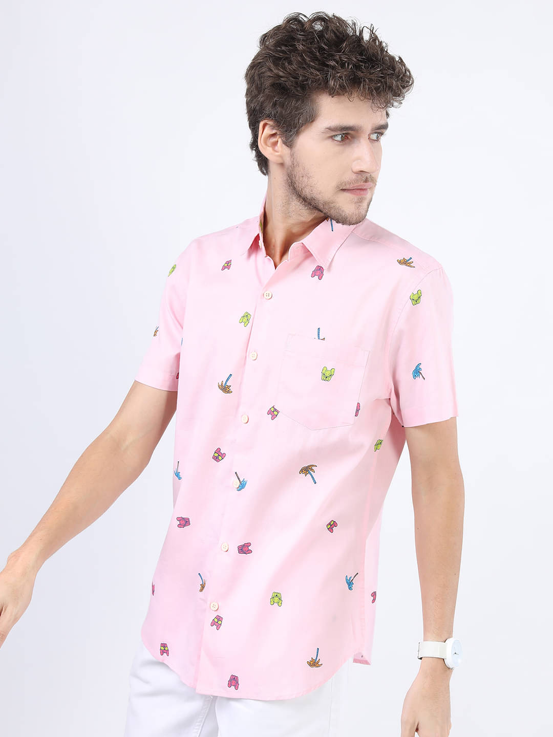     			Ketch 100% Cotton Regular Fit Printed Half Sleeves Men's Casual Shirt - Pink ( Pack of 1 )