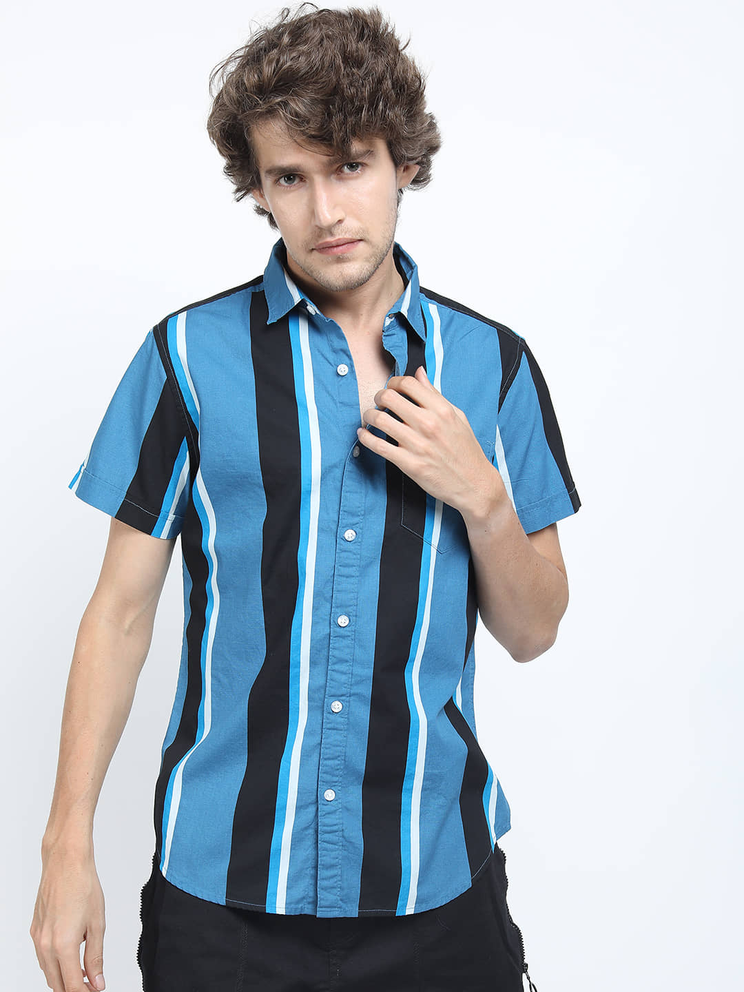 Ketch 100% Cotton Regular Fit Striped Half Sleeves Men's Casual Shirt - Blue ( Pack of 1 )