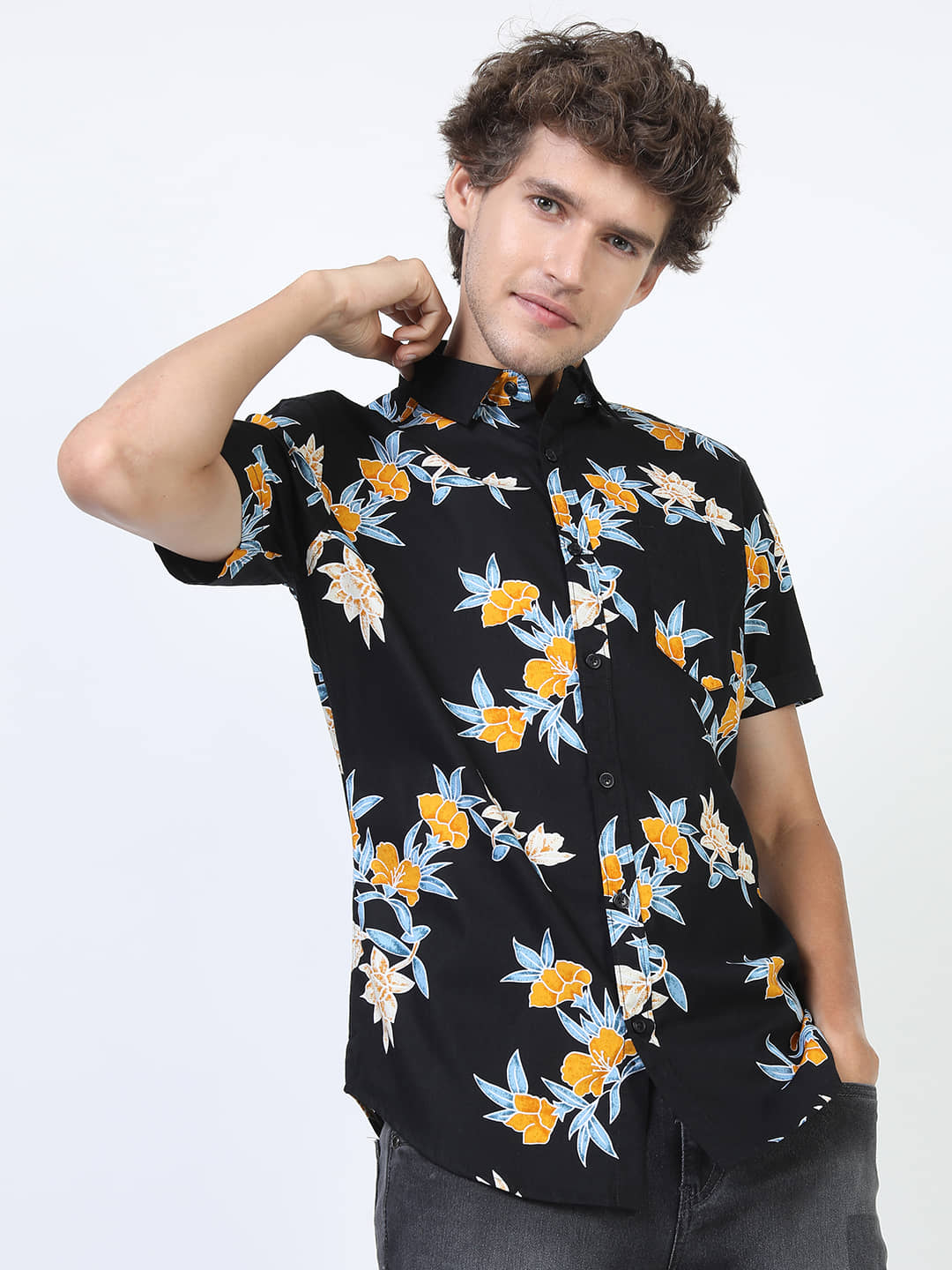 Ketch 100% Cotton Regular Fit Printed Half Sleeves Men's Casual Shirt - Black ( Pack of 1 )