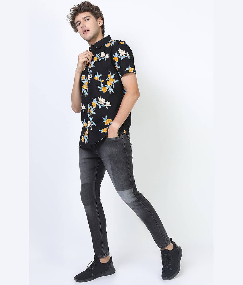 Ketch 100% Cotton Regular Fit Printed Half Sleeves Men's Casual Shirt - Black ( Pack of 1 )