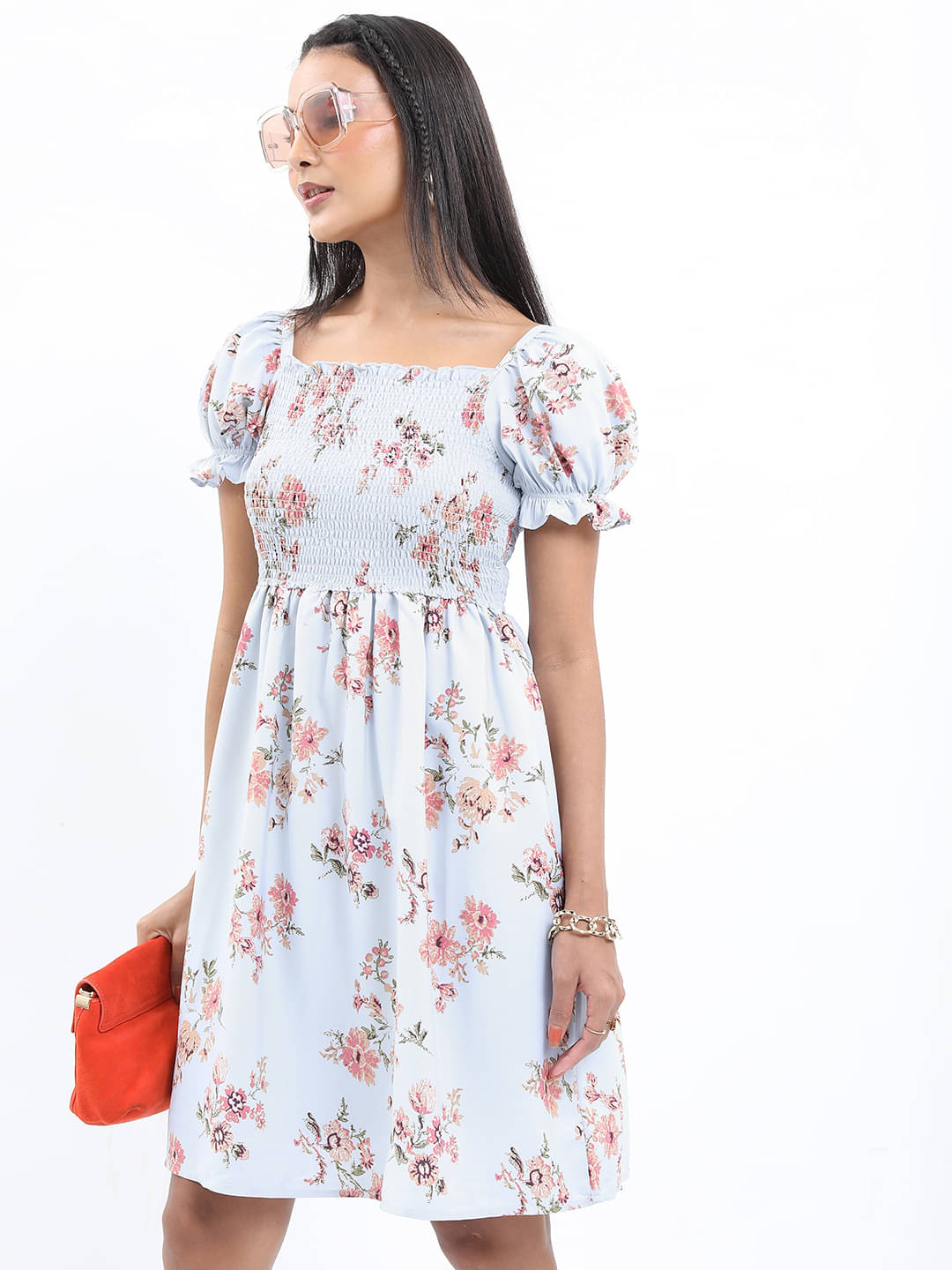 Ketch Women Polyester Printed Fit & Flare Dress ( Light Blue )     			Ketch Women Polyester Printed Fit & Flare Dress ( Light Blue )