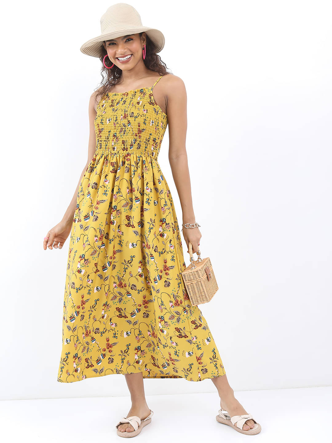     			Ketch Women Polyester Printed Fit & Flare Dress ( Yellow )
