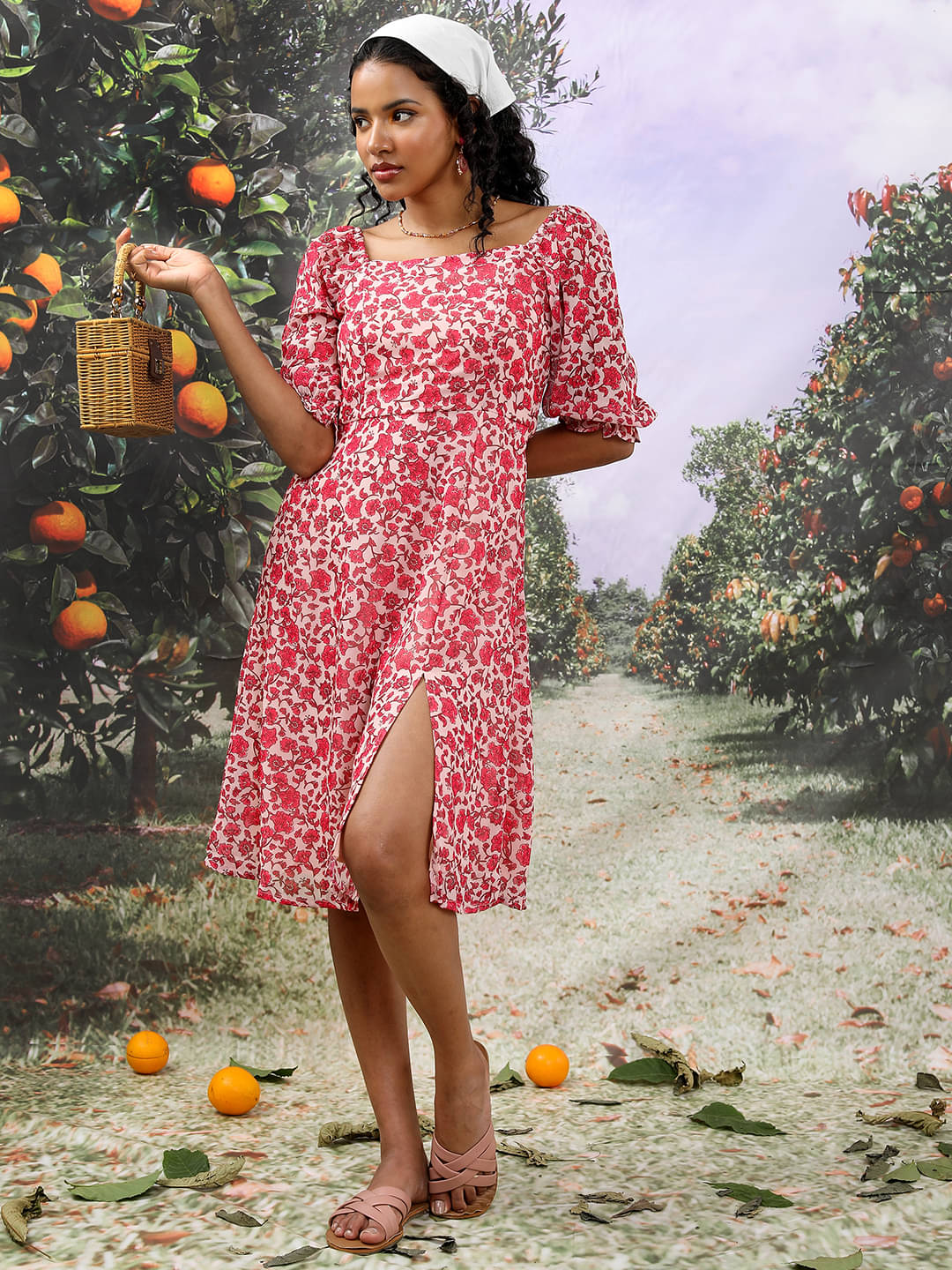 Ketch Women Polyester Printed Side Slit Dress ( Pink ) Ketch Women Polyester Printed Side Slit Dress ( Pink )