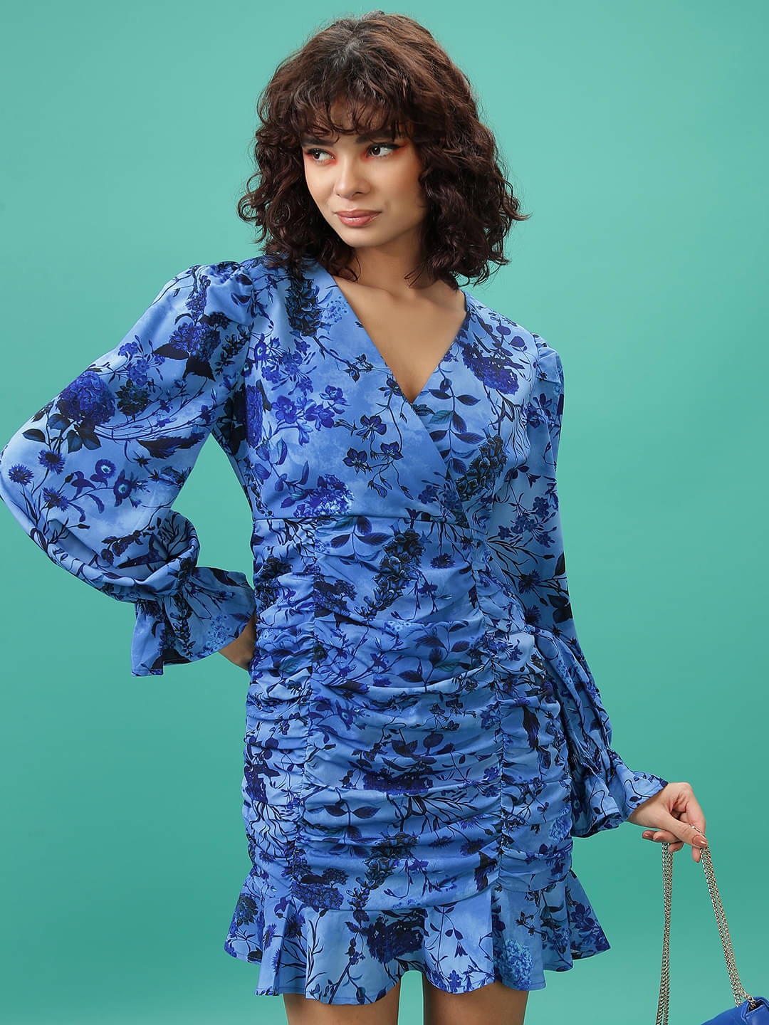     			Ketch Women Polyester Printed Bodycon Dress ( Blue )
