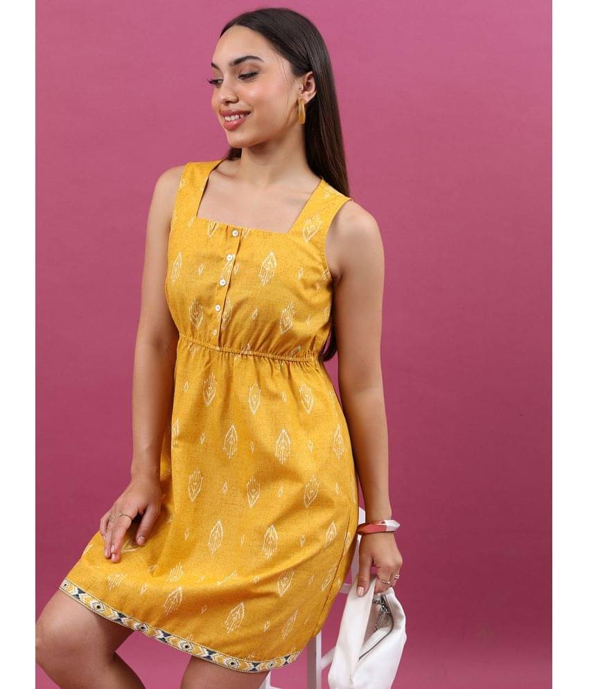     			Ketch Polyester Printed Mini Women's A-line Dress - Yellow ( Pack of 1 )