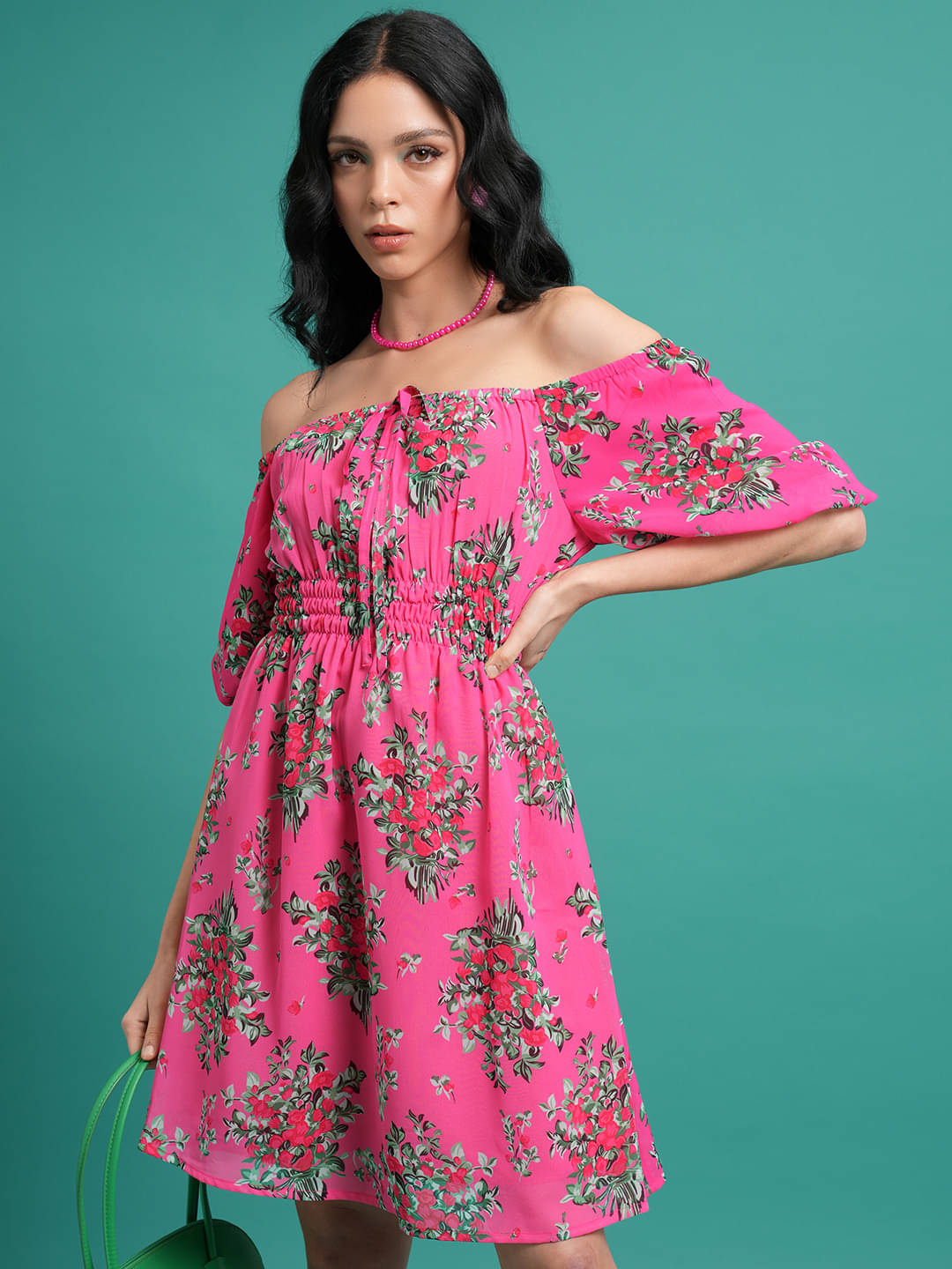     			Ketch Women Polyester Printed Fit & Flare Dress ( Pink )
