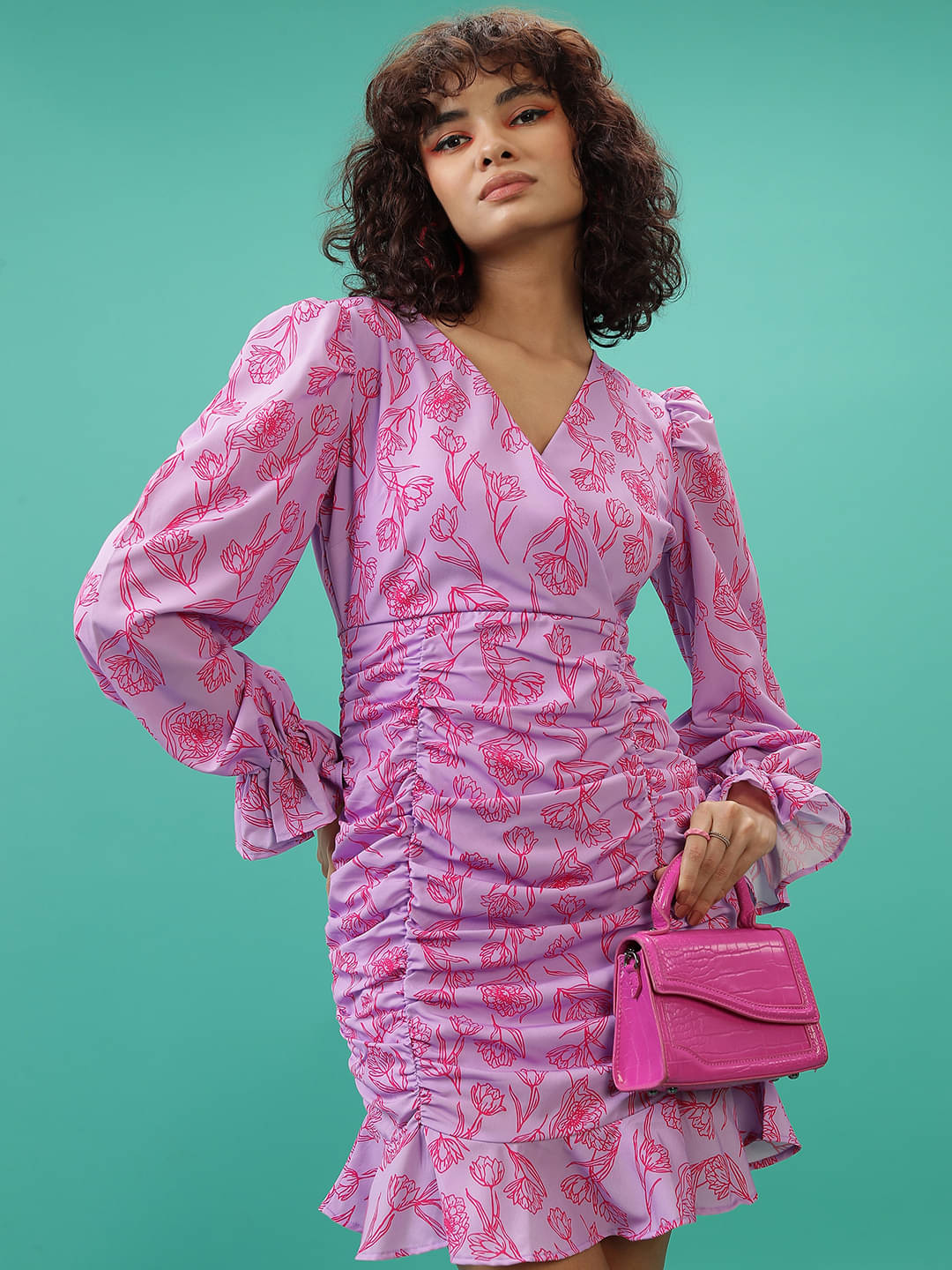     			Ketch Women Polyester Printed Bodycon Dress ( Pink )