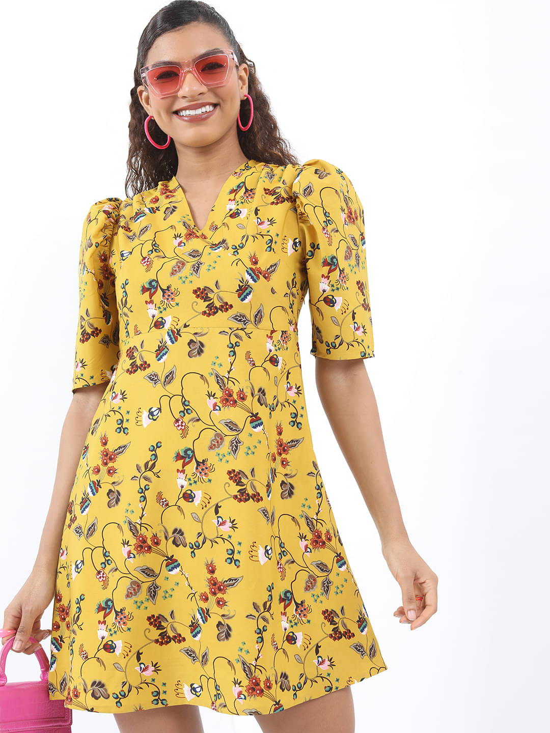 Ketch Polyester Printed Mini Women's Fit & Flare Dress - Yellow ( Pack of 1 ) Ketch Polyester Printed Mini Women's Fit & Flare Dress - Yellow ( Pack of 1 )