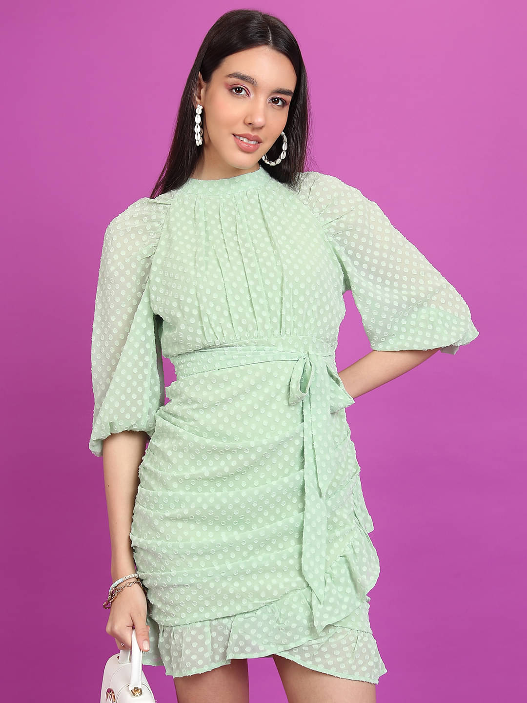 Ketch Women Polyester Self Design Wrap Dress ( Green ) Ketch Women Polyester Self Design Wrap Dress ( Green )