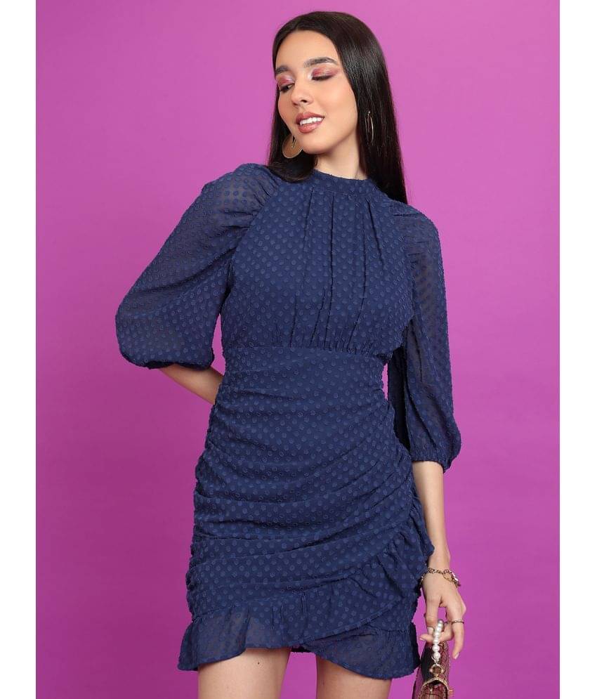     			Ketch Women Polyester Self Design Wrap Dress ( Navy Blue )