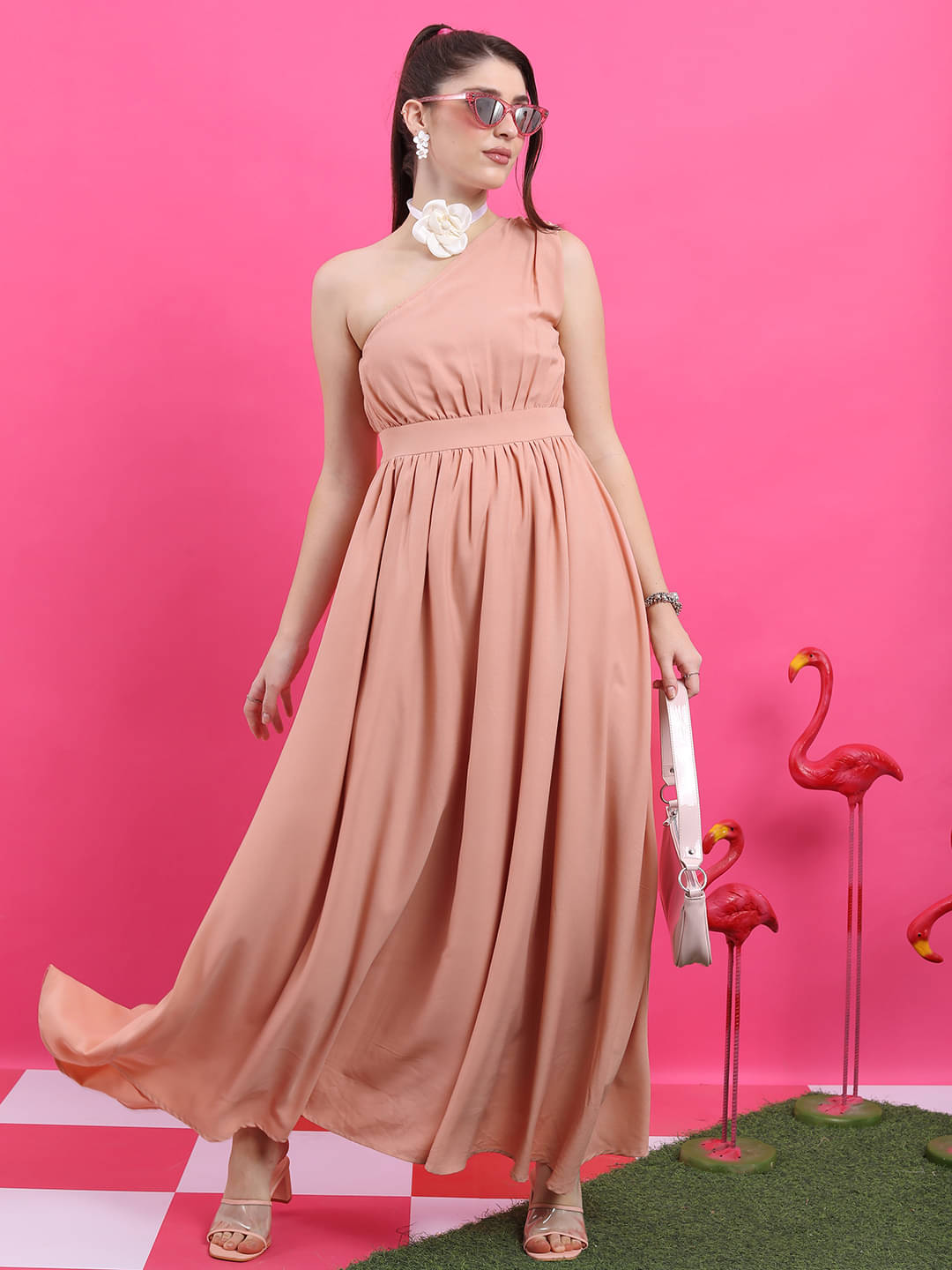 Ketch Women Polyester Solid Fit & Flare Dress ( Pink ) Ketch Women Polyester Solid Fit & Flare Dress ( Pink )