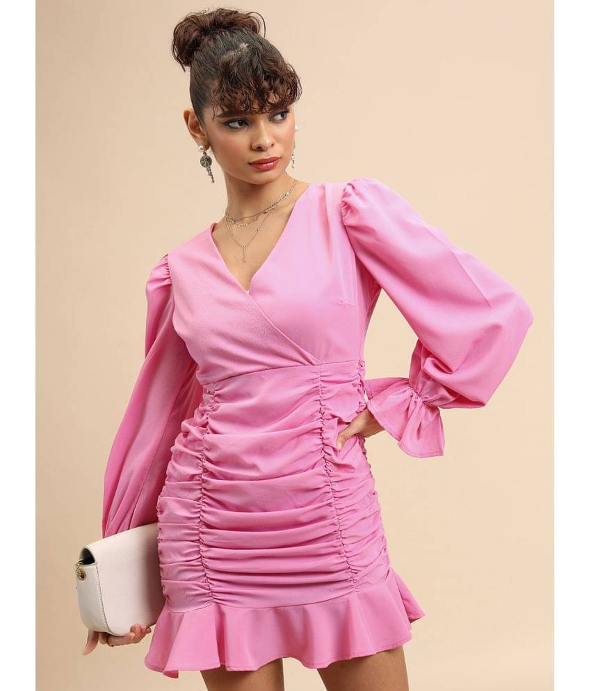     			Ketch Women Polyester Printed Bodycon Dress ( Pink )