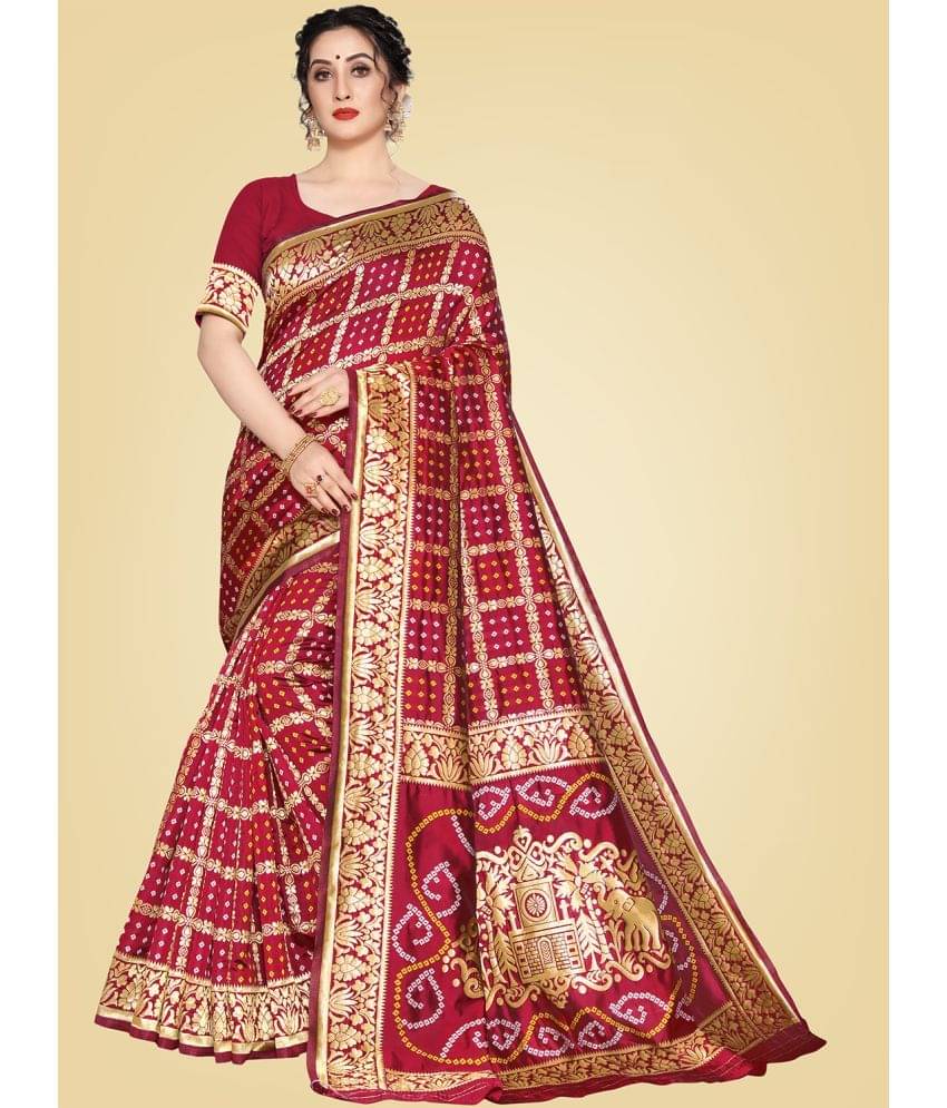     			Leeza Store Silk Blend Embellished Saree With Unstitched Blouse Piece ( Maroon )