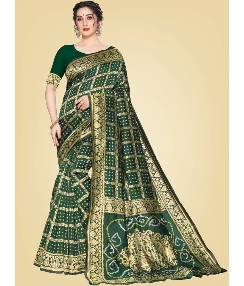     			Leeza Store Silk Blend Embellished Saree With Unstitched Blouse Piece ( Green )