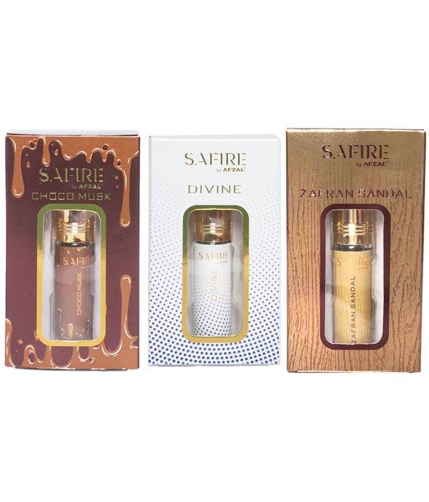     			SAFIRE CHOCO MUSK, DIVINE & ZAFRAN SANDAL ATTAR (COMBO PACK 6ML*3) ROLL-ON PERFUME OIL FOR MEN AND WOMEN